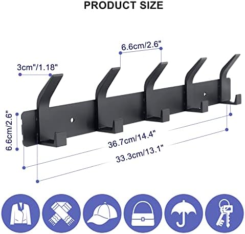 Coat Rack Wall Mounted, 5 Coat Hooks - Image 2