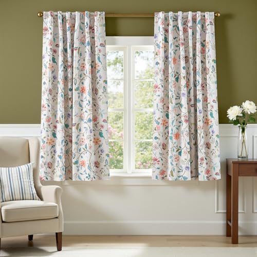 jinchan Beige Floral Blackout Curtains 63 Inch Back Tab 2 Panels Set - Image 2