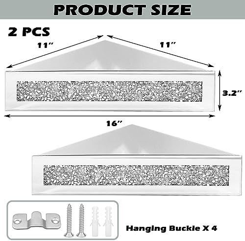 Royxen Corner Floating Shelves 2 Sets, Corner Shelf Wall Mounted Crushed Diamond - Image 3
