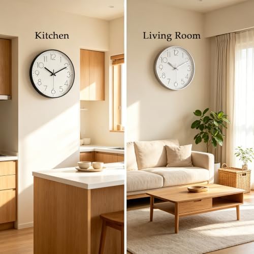 2 Pack Black&Silver Wall Clock 12" Silent Wall Clocks Battery Operated - Image 3