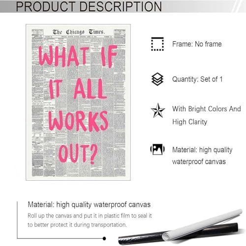Drimiler What If It All Works Out Poster Retro Newspaper Pink Font Canvas Wall - Image 2