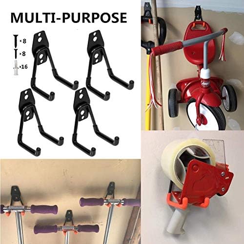 Garage Utility Double Hooks, Heavy Duty Steel Wall Mount Storage Organizer - Image 3