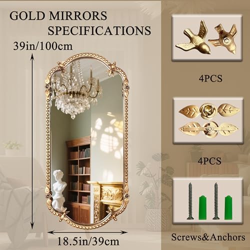 BAODANFU Scalloped Oval Wall Mirror, Vintage Gold Oblong Mirrors - Image 2