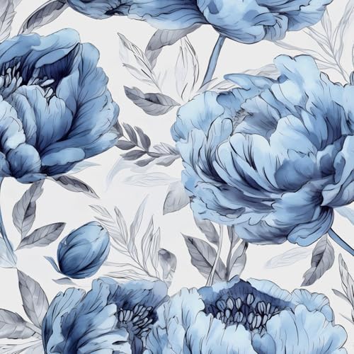 BOKEBEVE Boho Floral Wallpaper Peel and Sticck White Blue 17.5 x 118In by BOKEBEVE