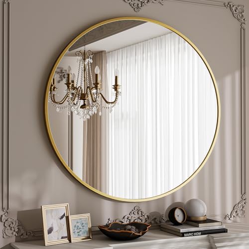 BEAUTYPEAK 40 Inch Round Mirror, Metal Frame Circle Mirror - Image 6