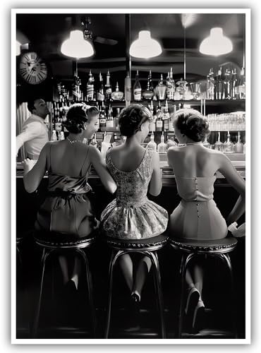 Vintage Black and White Posters Trendy Women Drink Cocktail Wall Art Funky by Acqooeakt