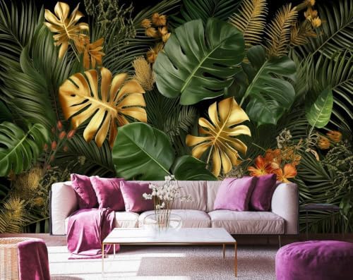 Peel and stick murals tropical leaf wallpaper by Toolhom