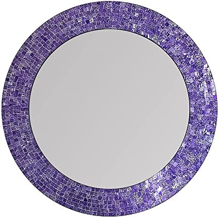 24" Round Rainbow Mosaic Wall Mirror, Bohemian Decorative Accent Mirror by DecorShore