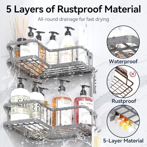 YASONIC Corner Shower Caddy Adhesive, 100% Rustproof Shower Organizer - Image 5