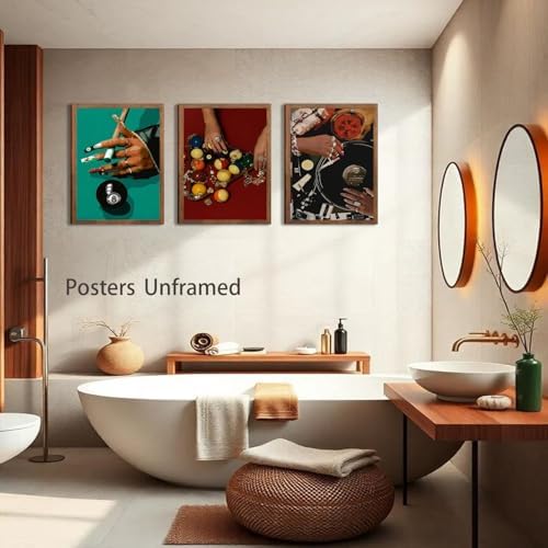 XIANGRUI Billiards Wall Art Set of 3, Pool Prints 16x12In Green Black - Image 4
