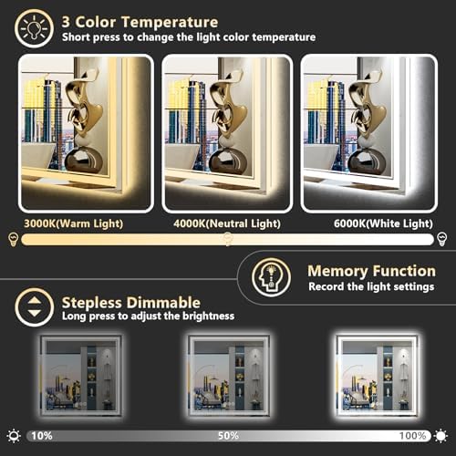 36x36 LED Bathroom Mirror, Backlit & Front Lit Lighted Mirror - Image 4