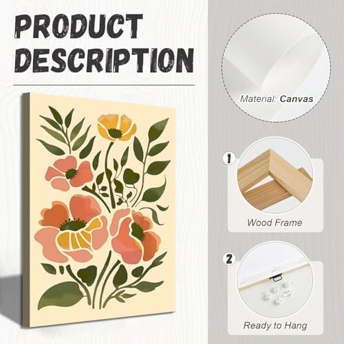 3Pcs Boho Floral Canvas Wall Art Abstract Botanical Flower Prints Minimalist - Image 5