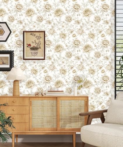 ILHIIOR Beige/White Floral Peel and Stick Wallpaper Boho 17.5 x393 Inches - Image 6