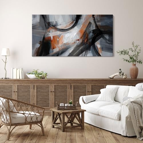 KLAKLA Abstract Canvas Wall Art Black Grey Orange Modern Picture - Image 3