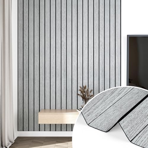 Wallercity White/Gray Self Adhesive Wood Slat Wall Paneling 3D Panels - Image 3