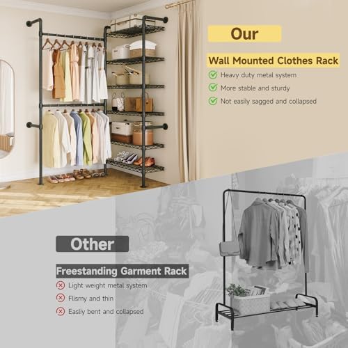 ONBRILL L2 Wall Mounted Closet System, Industrial Pipe Clothing Rack - Image 4