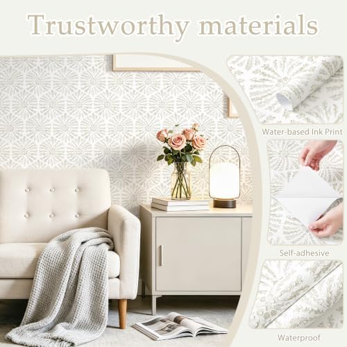Safiyya Peel and Stick Wallpaper Beige Boho Contact Paper, 78.7"x17.3" Modern - Image 6
