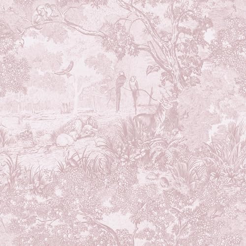 Dimoon 17.3" X 196.8" Peel and Stick Wallpaper Pink White Modern Toile Floral by DIYYOURMOON