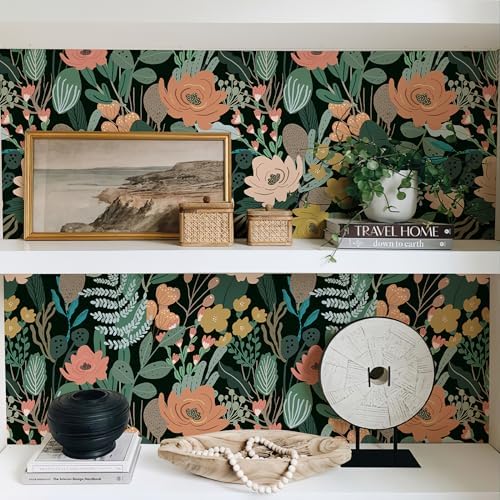 Simon&Siff 17.3'' x 400" Vintage Floral Peel and Stick Wallpaper Green - Image 2