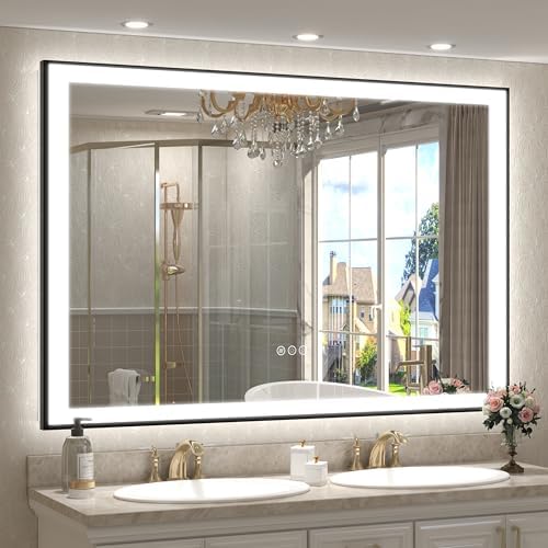 SMIROR 50x40 Black Framed LED Lighted Bathroom Vanity Mirror by SMIROR