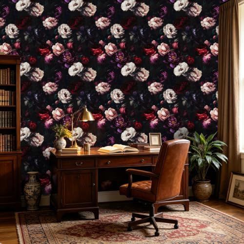 ILHIIOR Dark Floral Peel and Stick Wallpaper 17.5 x 118 Inches - Image 6