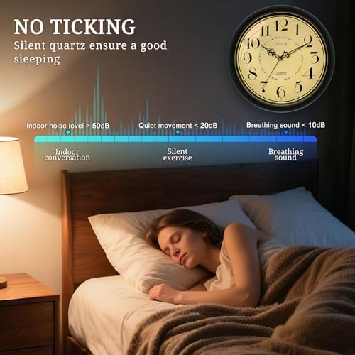 Geevon 12" Silent Wall Clock, Retro Battery Operated Decorative Clock - Image 4