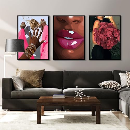 Black Girl Wall Art African Woman Canvas Wall Decor Pink Black Women People Art - Image 4