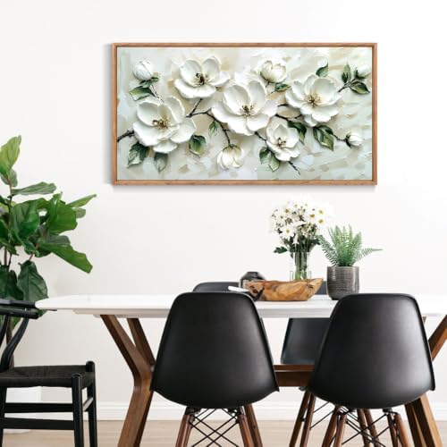 CHDITB 3D Horizontal Magnolia Wall Art, Neutral Beige Textured Wall Decor - Image 5
