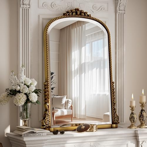 28"×40" Gold Arched Wall Mirror by Unknown