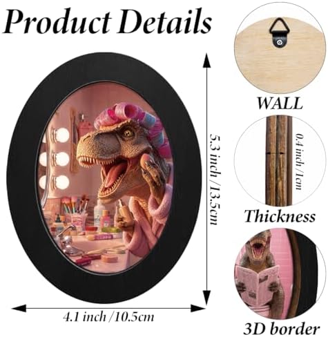 3Pcs Cute Pink Dinosaur Bathroom Oval Wall Art Framed Trendy Preppy Decor - Image 2