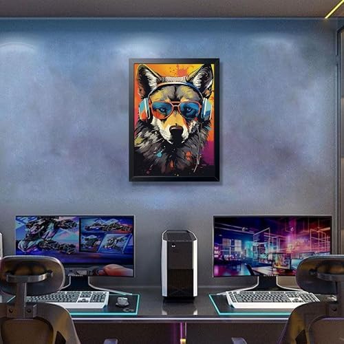 Cool Wolf Wall Art Framed Canvas Print, Wolf Wearing Sunglasses and Headphones - Image 7