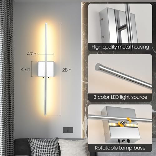 Chrome Wireless LED Battery Operated Wall Sconces, 11000mAh Rechargeable Wall - Image 6