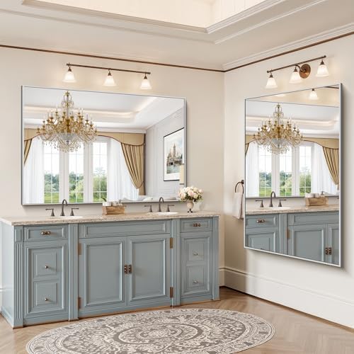YIROMAN Bathroom Mirror 60"x40", Large Brushed Silver Bathroom Mirror - Image 2