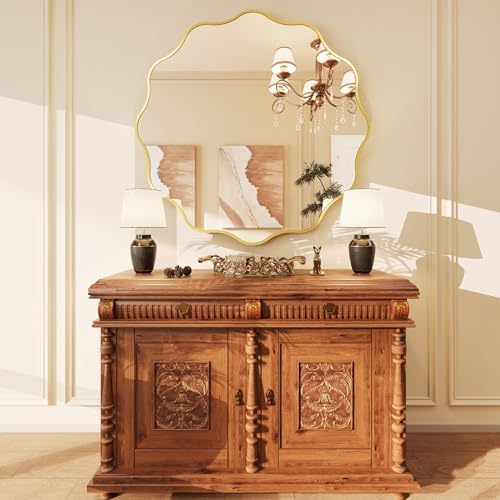 Kelly Miller 36" Gold Round Scalloped Mirror, Wavy Edge Decorative Mirror - Image 3