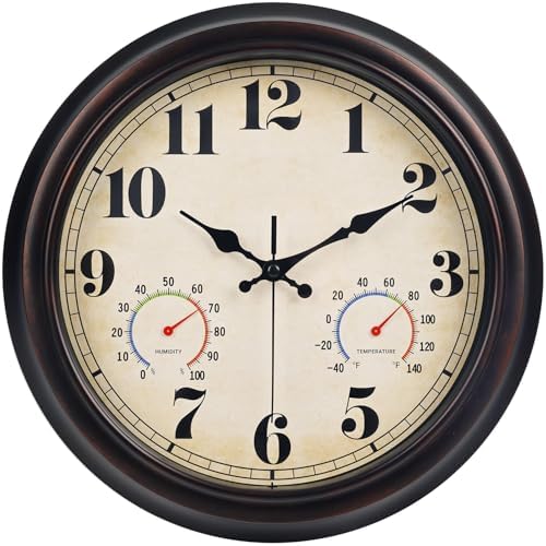 45MinST 13 Inch Red-Brown Vintage Waterproof Wall Clock by 45MinST