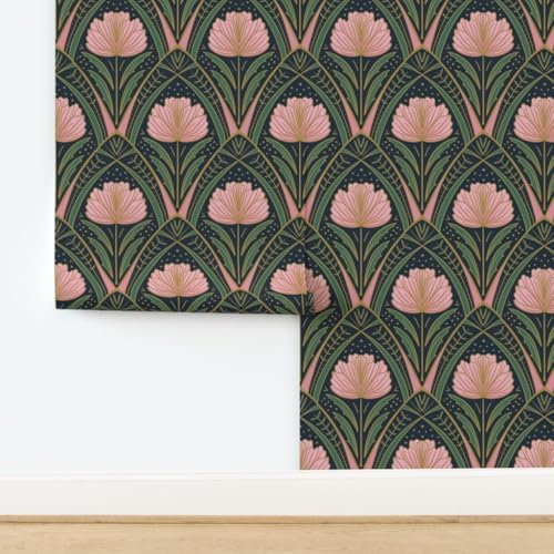 Spoonflower Art Deco Peony Dark Peel and Stick Wallpaper - Image 4