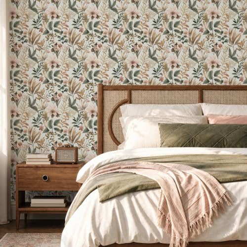 Laatse Vintage Pink Green Gold Floral Botanical Wallpaper 17.5''x118'' - Image 5