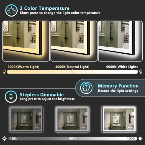 40x32 Black LED Bathroom Mirror, Backlit & Front Lit Lighted Mirror - Image 5