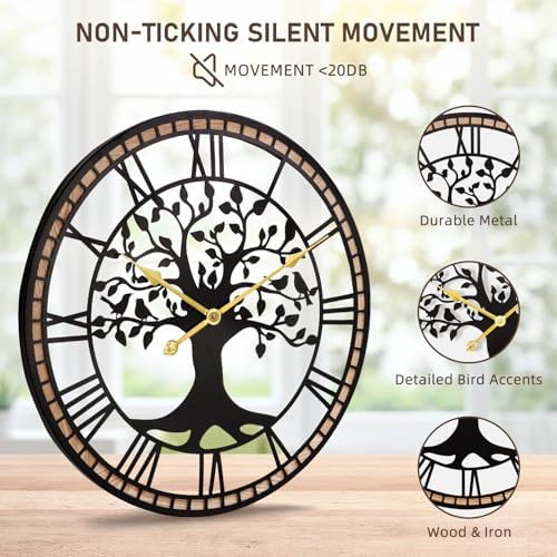24" Farmhouse Bird Branch Wall Clock - Image 3