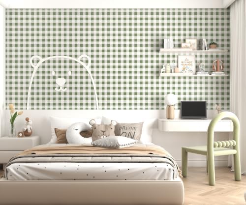 OSECAGE Green Peel and Stick Wallpaper Plaid Contact Paper 17.7"x78.8" - Image 6