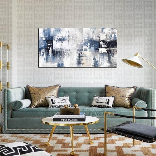 Prepeyssee White and Blue Abstract Canvas Wall Art - Image 2