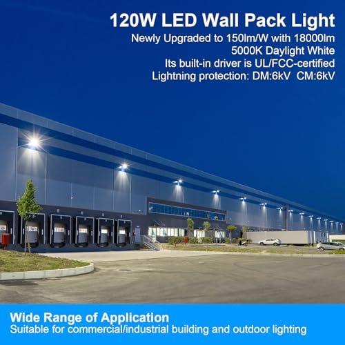 120W LED Wall Pack Light with Dusk to Dawn Photocell 150lm/W IP65 - Image 3