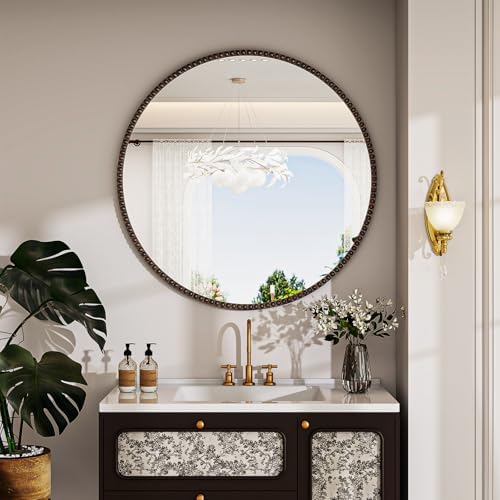 Vintage Round Mirror, 32 Inch Wall-Mounted - Image 3