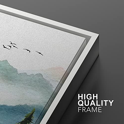 MUDECOR Framed Canvas Print Wall Art Set Watercolor Pastel Mountain Range Pine - Image 5