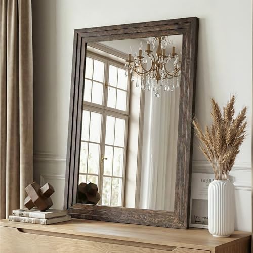 Farmhouse Rustic Wood Framed Bathroom Vanity Mirror by Unknown