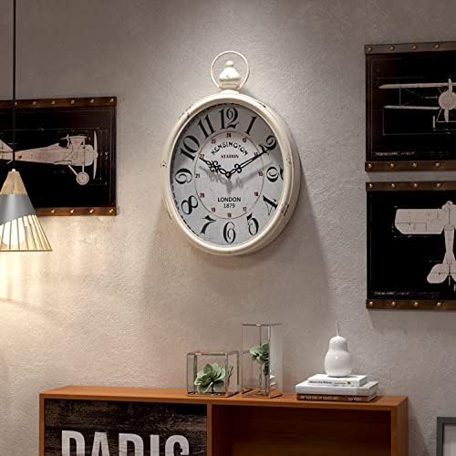 Menterry Large Oval Retro Wall Clock, Rustic Vintage Style, Antique White - Image 6
