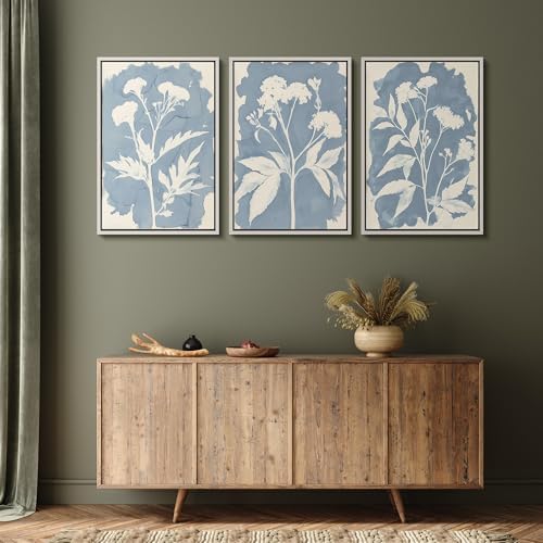 MUDECOR Framed Canvas Print Wall Art Blue Botanical Silhouette Soft Blue - Image 5