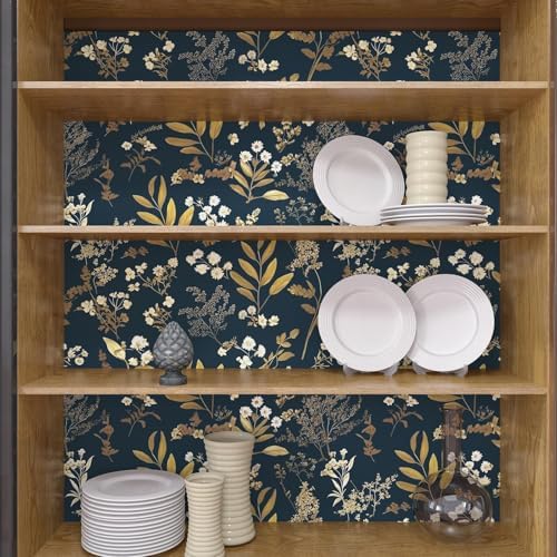 Laatse Vintage Dark Blue Floral Boho Peel and Stick Wallpaper 17.5"x393" - Image 5