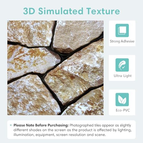 Commomy Faux Stone Peel and Stick 3D Wall Panels 10 Pcs 11.8" x 11.8" - Image 3