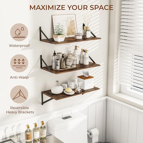 Heimlove 24W x 12D Deep Floating Shelves Set of 3 Rustic Brown - Image 4